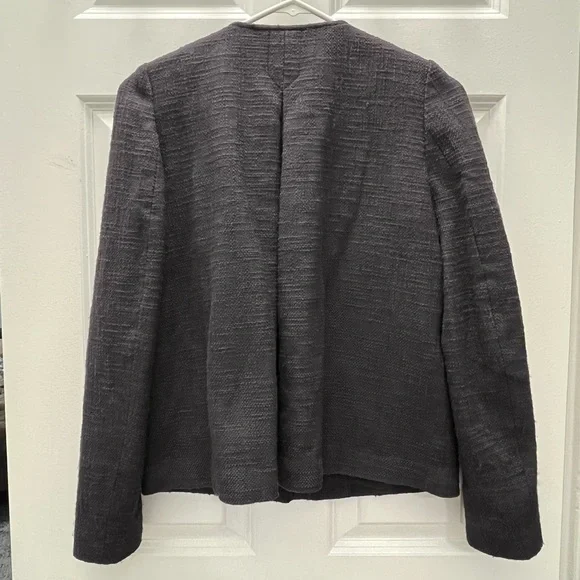 H&M Charcoal Textured Tweed Jacket Blazer with Gold Details - Picture 4 of 8